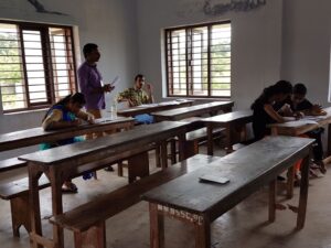 Students at work in a classroom.